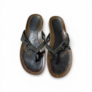 Teva Black Brown Sandals Ventura Leather Flip-Flop Thong Sandal Women Boho SZ 9